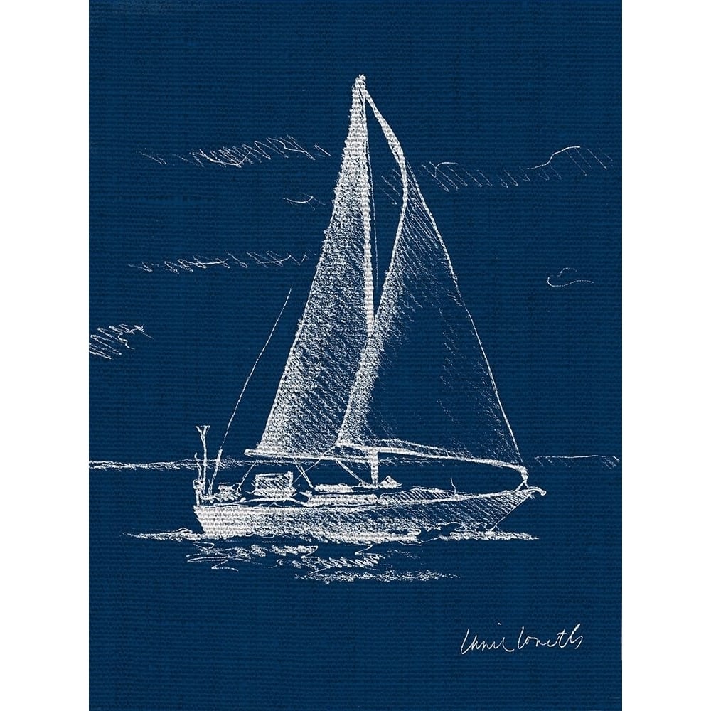 Sail Boat on Blue Burlap I Poster Print by Lanie Loreth-VARPDX11030E Image 1