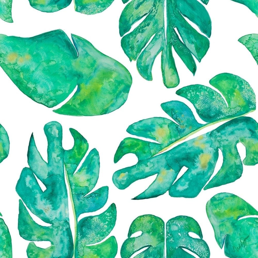 Aqua Leaves On White Poster Print by Kat Papa-VARPDX11571AC Image 1