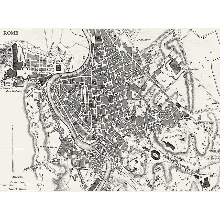 Custom BW Map of Rome Poster Print - Studio Vision-VARPDX119370GG Image 1