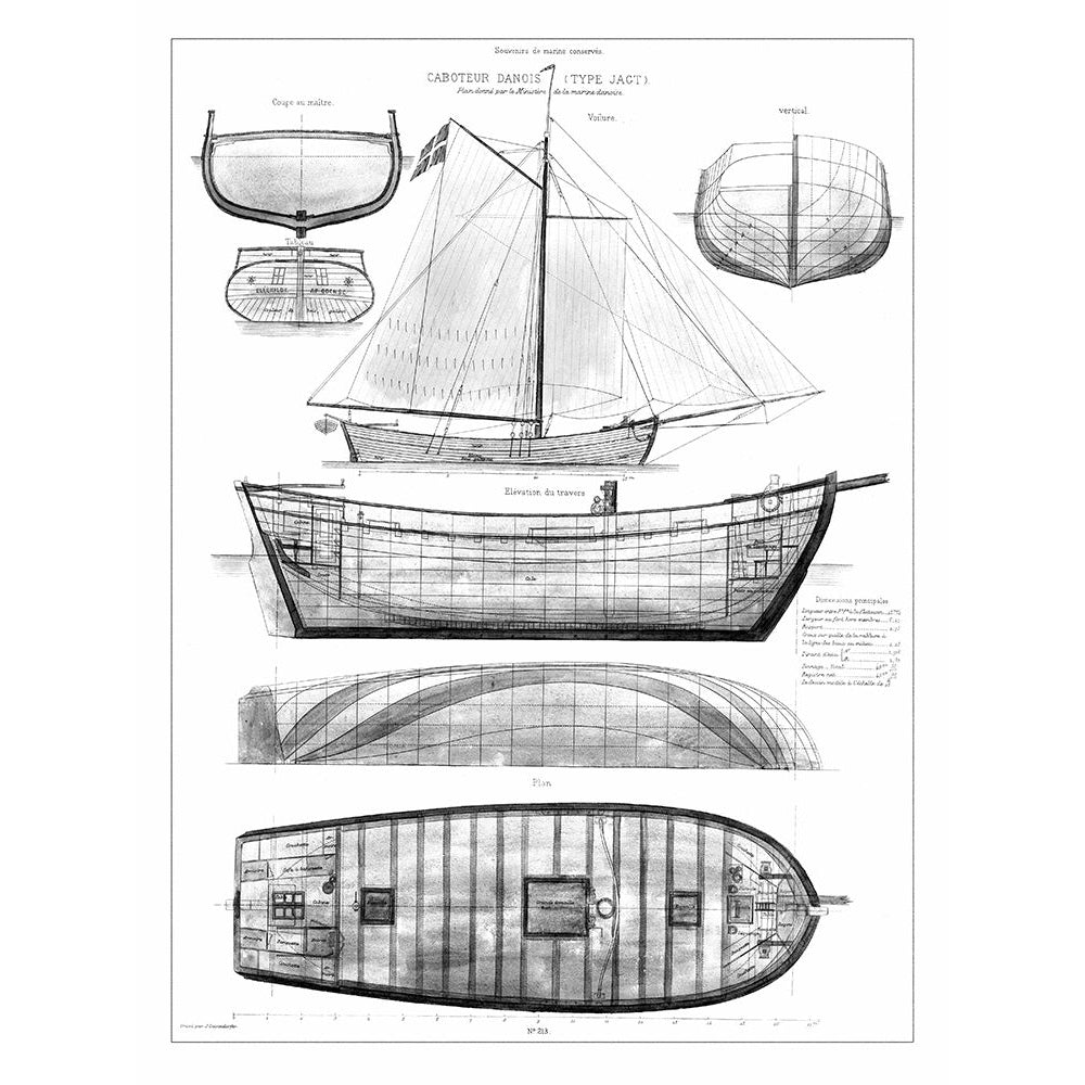 Custom Antique Ship Blueprint in BW II Poster Print - Studio Vision-VARPDX124159D Image 1