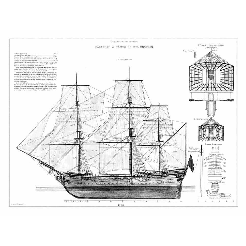 Custom Antique Ship Blueprint in BW IV Poster Print - Studio Vision-VARPDX124161D Image 1