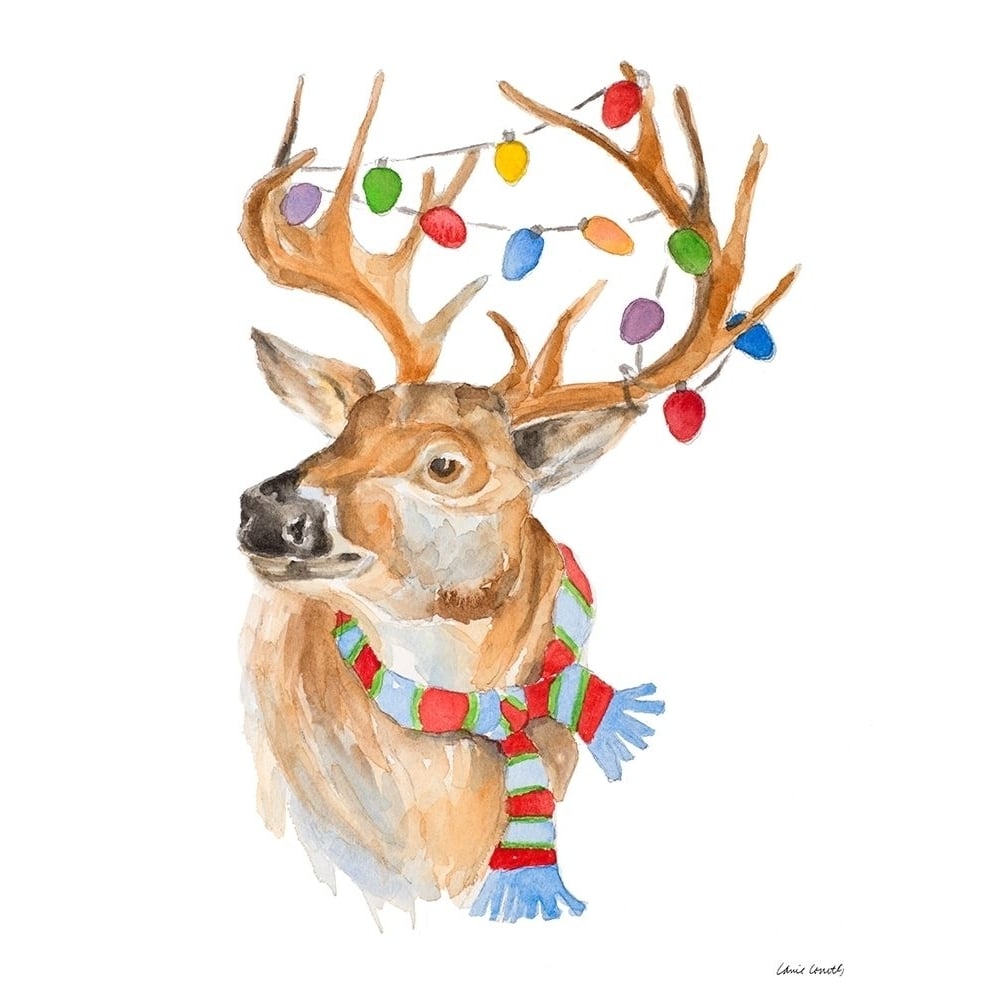 Deer with Lights and Scarf Poster Print by Lanie Loreth-VARPDX12861 Image 1