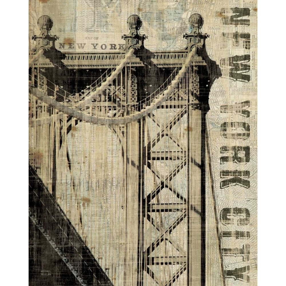 Vintage NY Manhattan Bridge Poster Print by Michael Mullan-VARPDX12955 Image 1