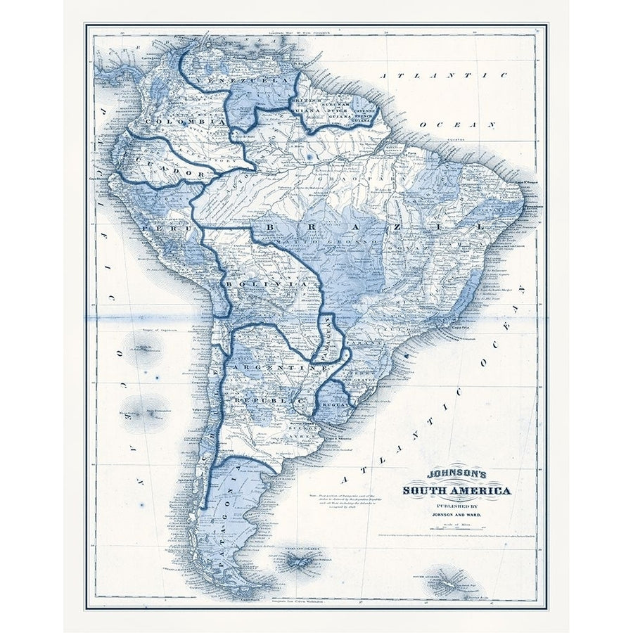 South America in Shades of Blue Poster Print - Studio Vision-VARPDX136657Z Image 1