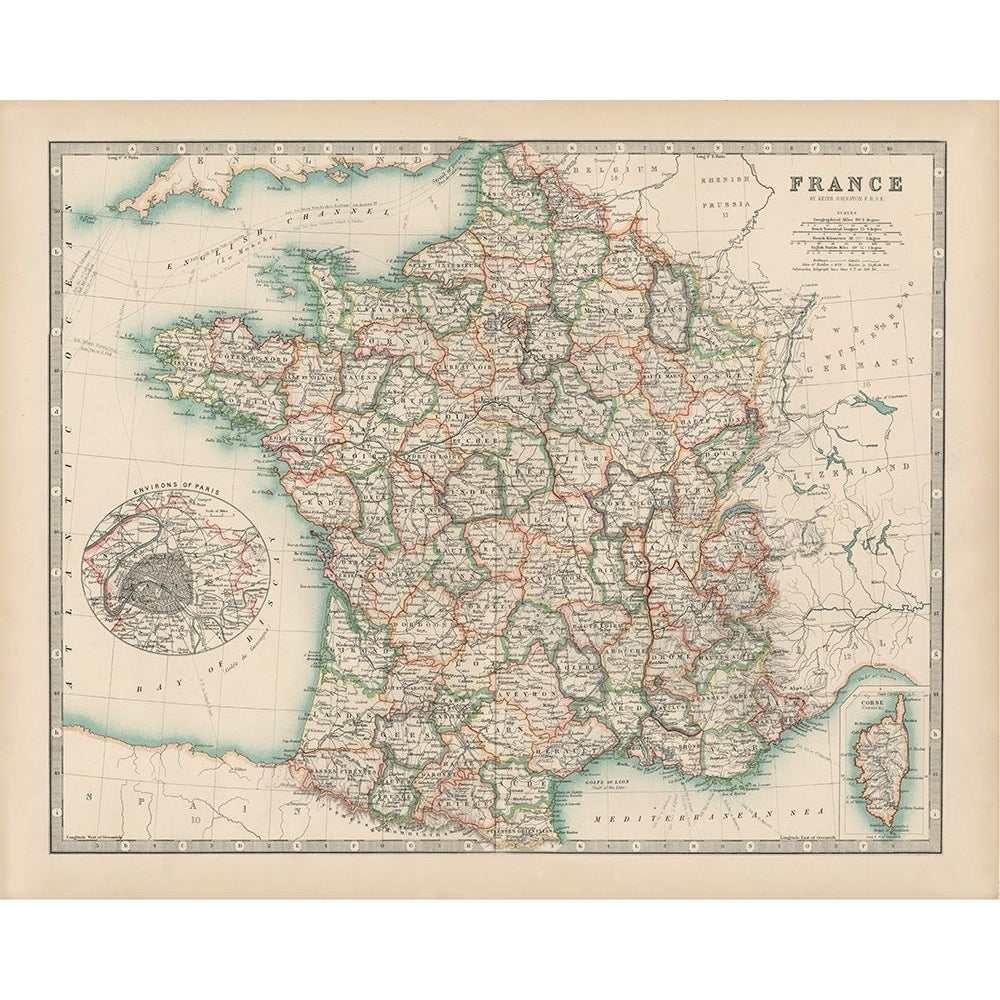 Johnstons Map of France Poster Print - Johnston-VARPDX137523Z Image 1