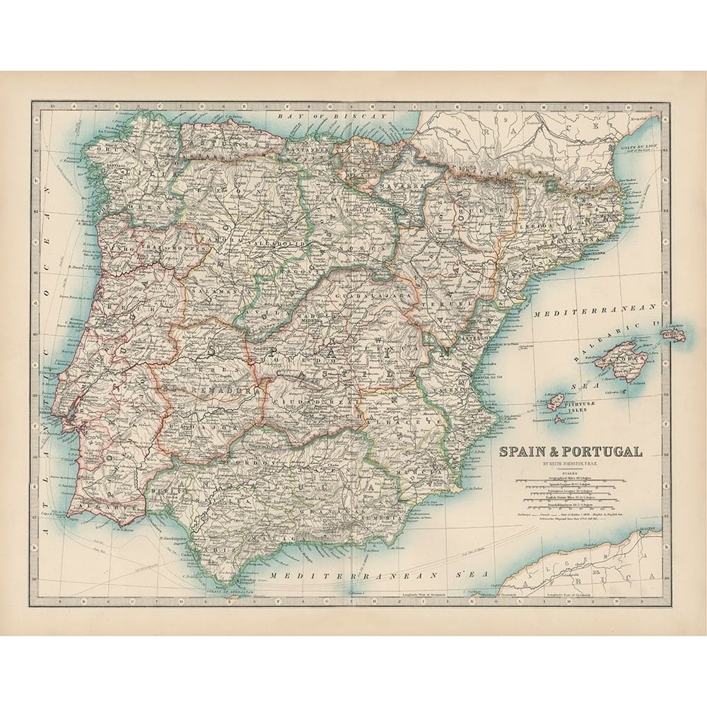 Johnstons Map of Spain and Portugal Poster Print - Johnston-VARPDX137524Z Image 1