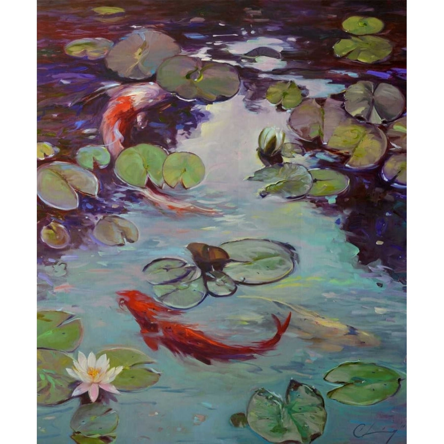 Red Koi and Lilies Poster Print - Chuck Larivey-VARPDX147519Z Image 1