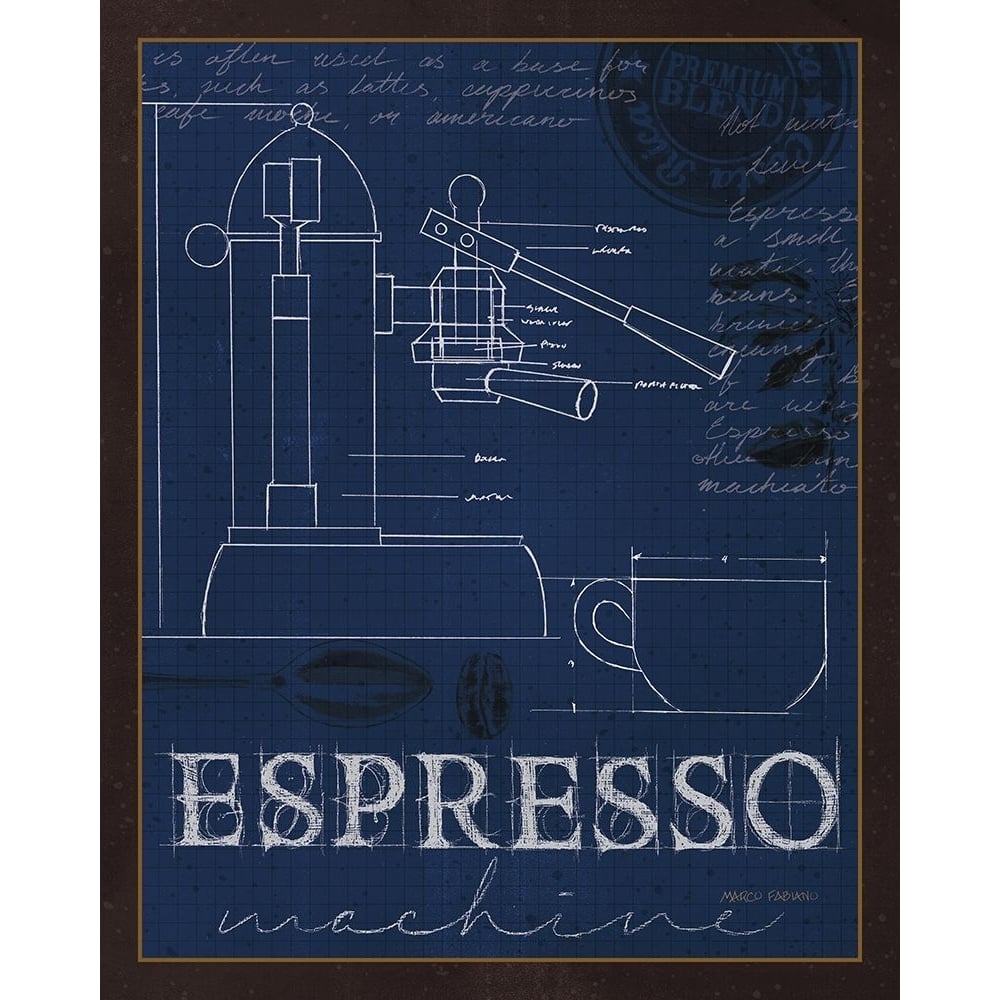 Coffee Blueprint IV Indigo Poster Print - Marco Fabiano-VARPDX15942 Image 1