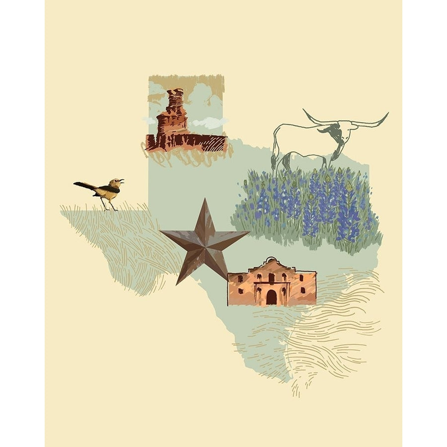 Illustrated State-Texas Poster Print - Jacob Green-VARPDX171807Z Image 1