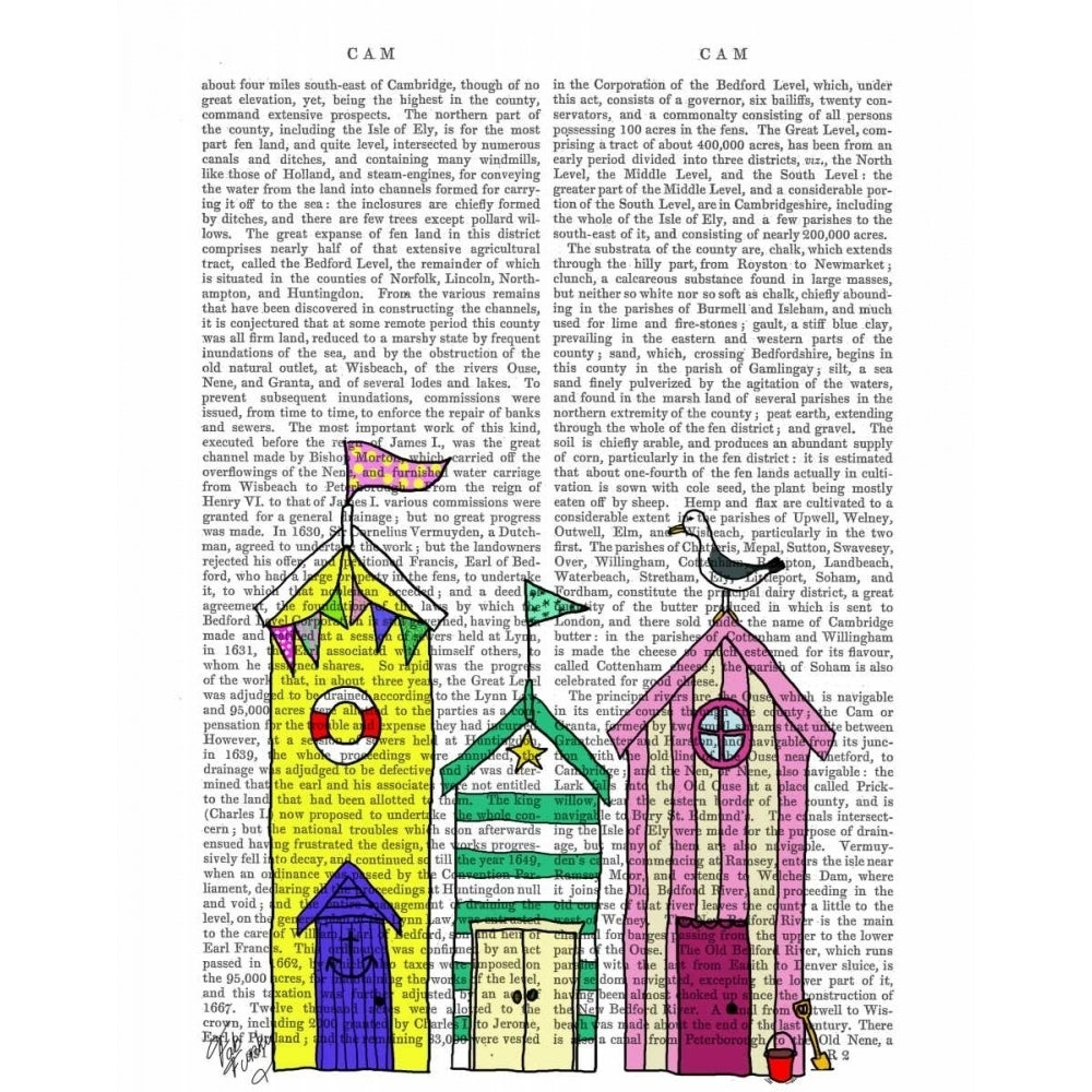 Beach Huts 1 Illustration Poster Print - Funky Fab-VARPDX190069D Image 1