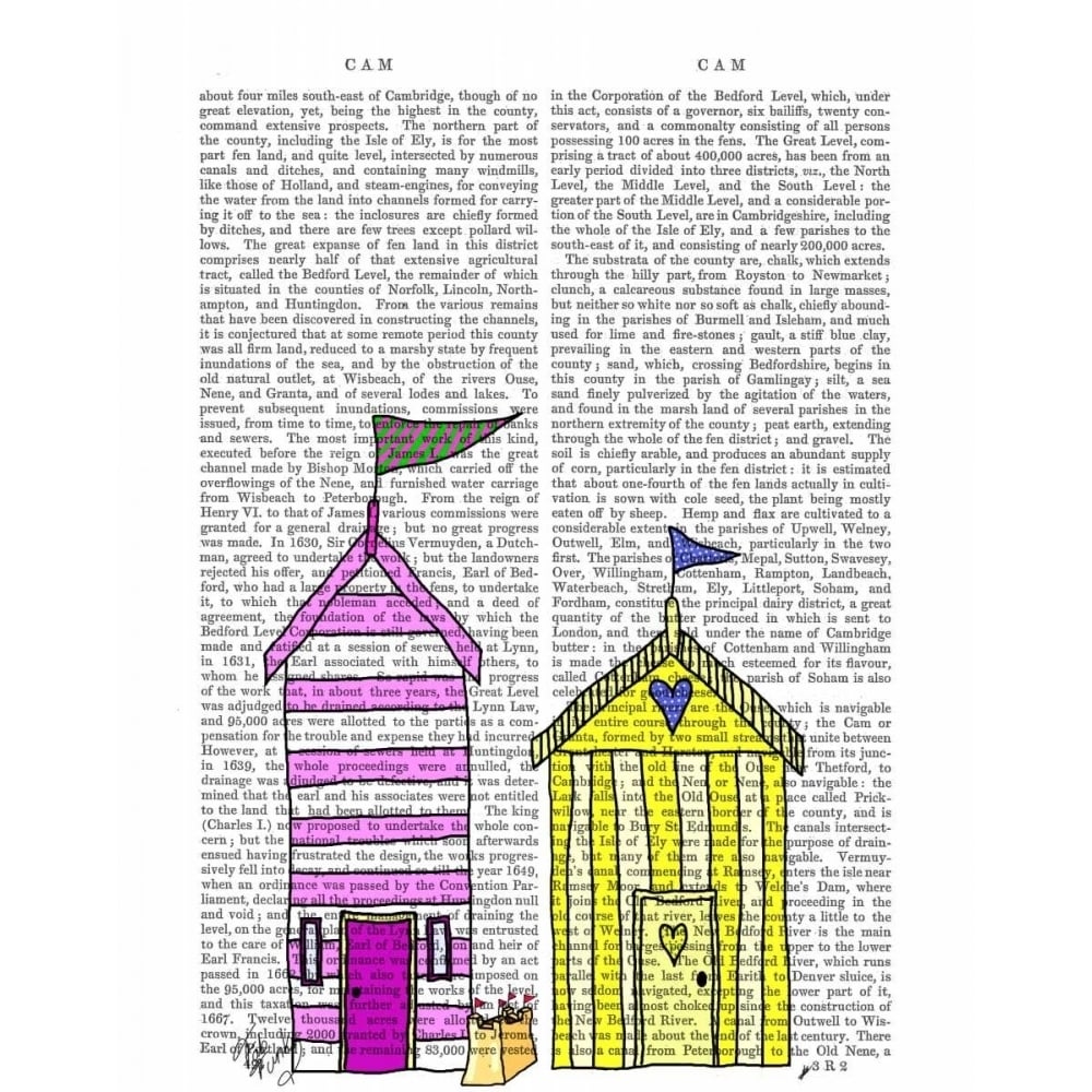 Beach Huts 3 Illustration Poster Print - Funky Fab-VARPDX190071D Image 1