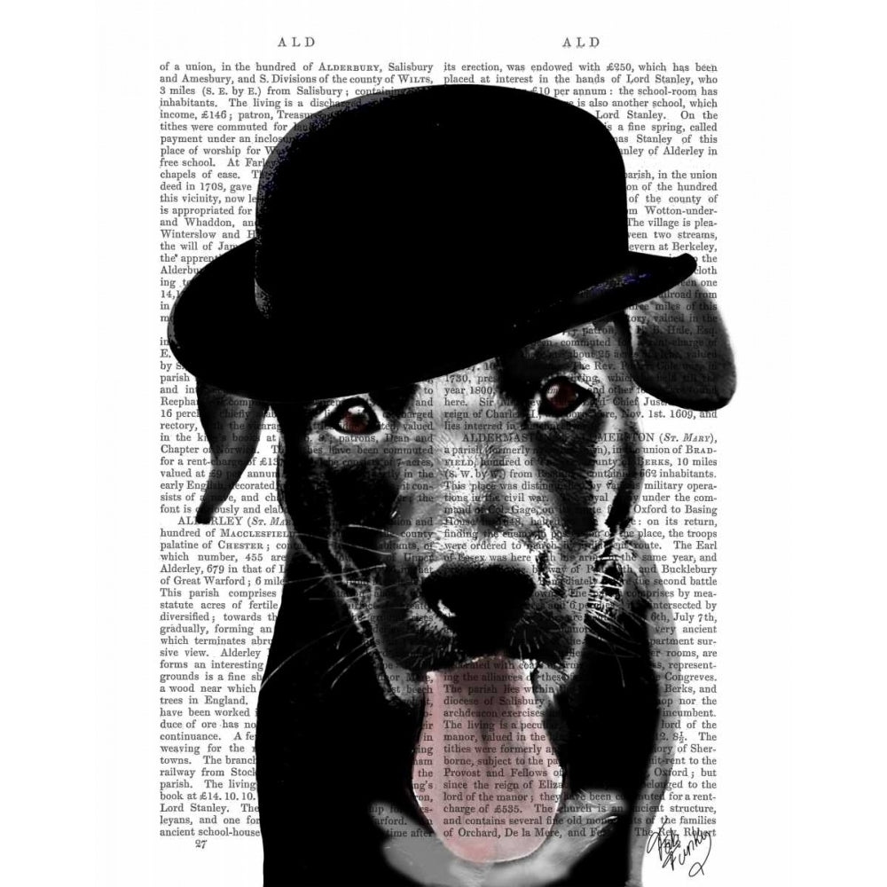 Black Labrador in Bowler Hat Poster Print - Funky Fab-VARPDX190095D Image 1