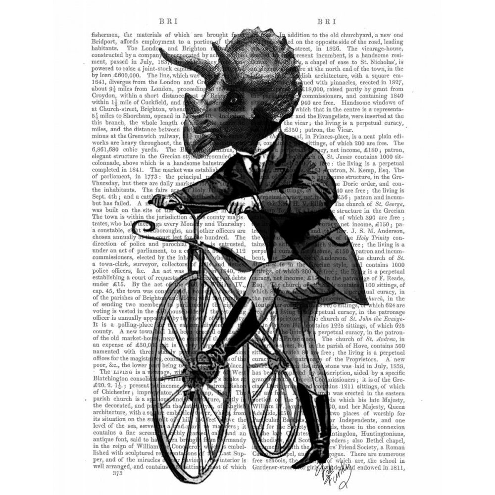 Triceratops Man on Bike Dinosaur Poster Print - Funky Fab-VARPDX190189D Image 1