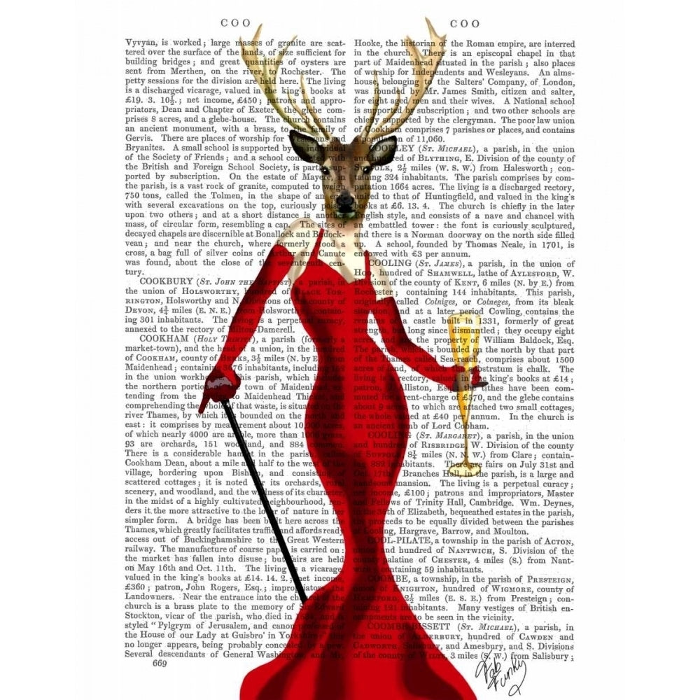 Glamour Deer In Red Poster Print - Funky Fab-VARPDX190176D Image 1