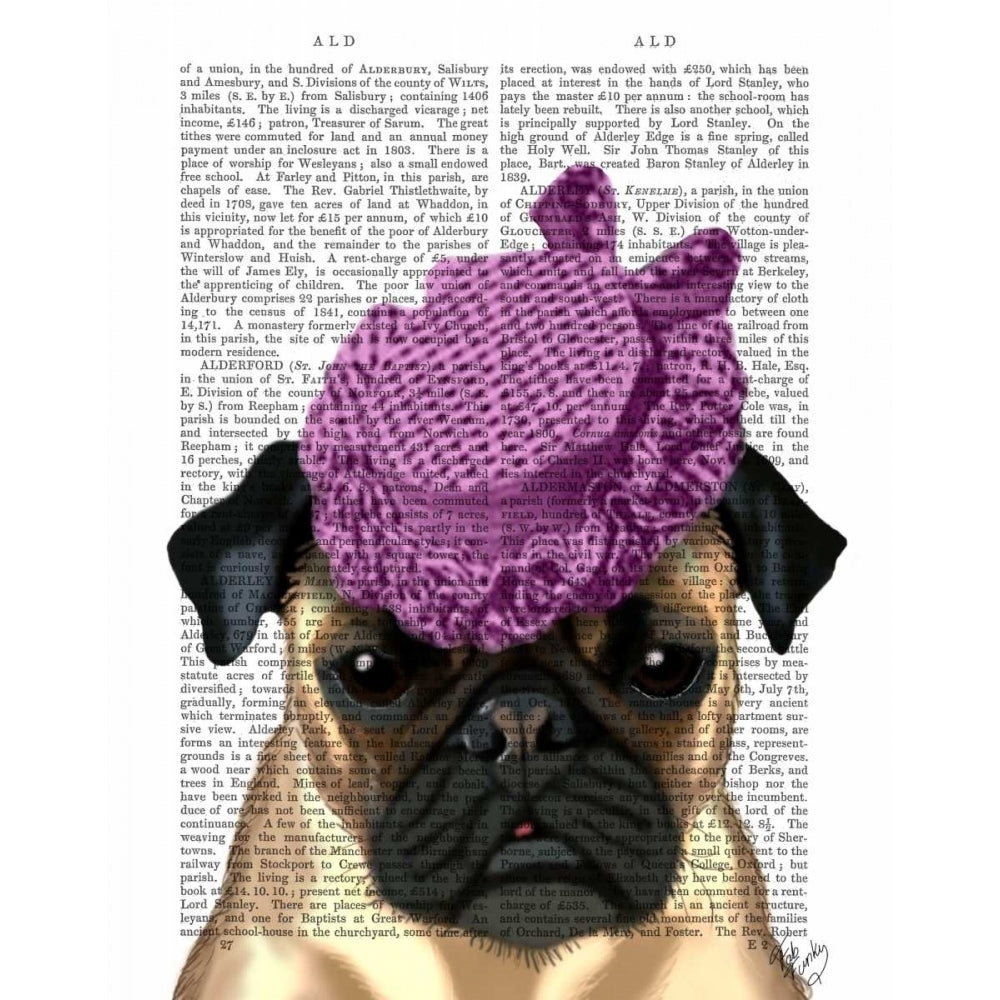 Pug with Vintage Purple Hat Poster Print - Funky Fab-VARPDX190227D Image 1