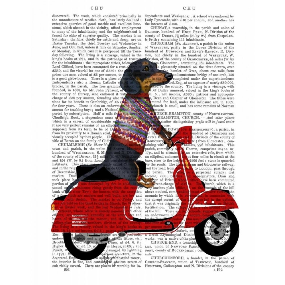 Dachshund on a Moped Poster Print - Funky Fab-VARPDX190225D Image 1