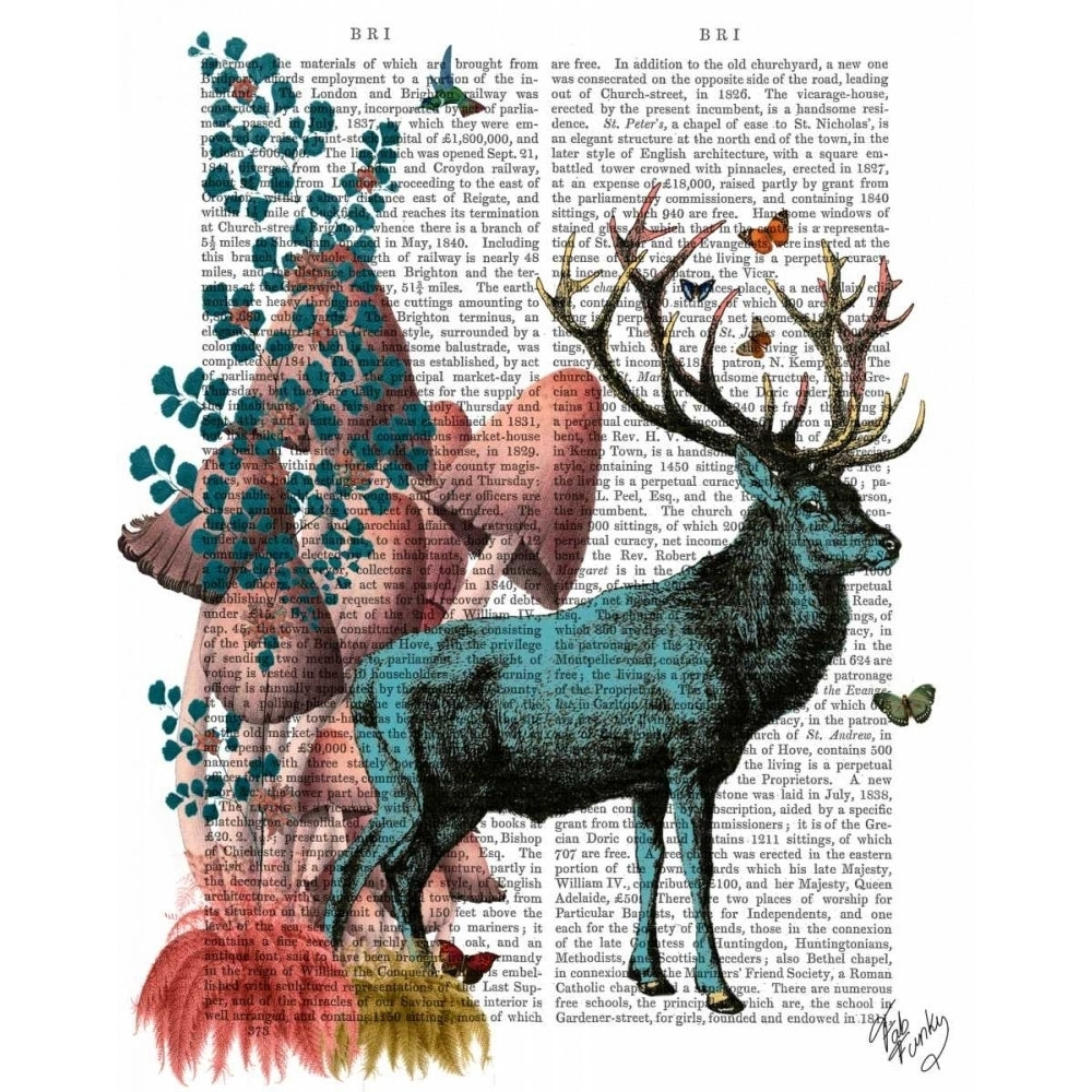 Turquoise Deer in Mushroom Forest Poster Print - Funky Fab-VARPDX190277D Image 1