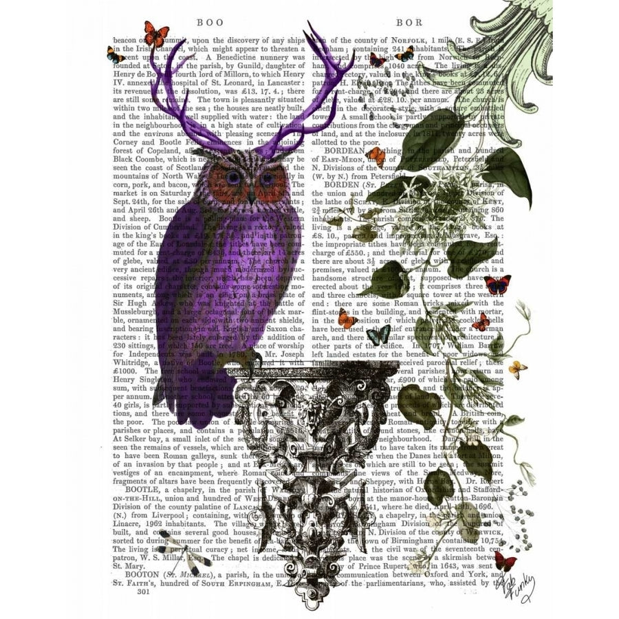 Purple Owl With Antlers Poster Print - Funky Fab-VARPDX190284D Image 1