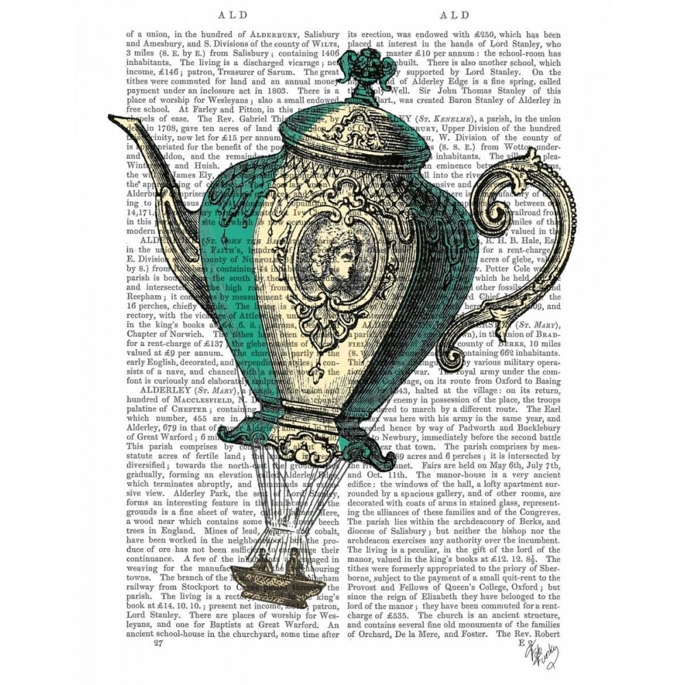 Flying Teapot 1 Green and Yellow Poster Print - Funky Fab-VARPDX190303D Image 1