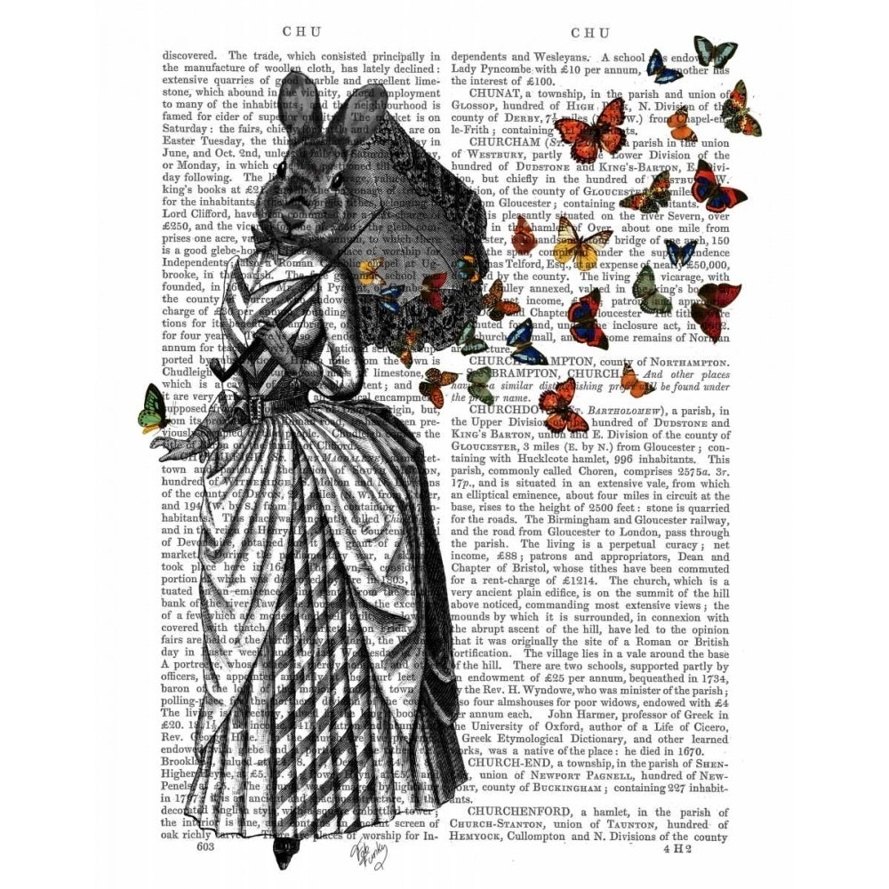 Rabbit and Butterfly Parasol Poster Print - Funky Fab-VARPDX190335D Image 1