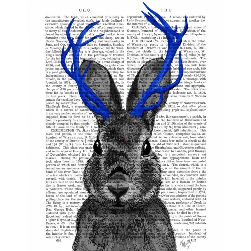 Jackalope with Blue Antlers Poster Print - Funky Fab-VARPDX190444D Image 1