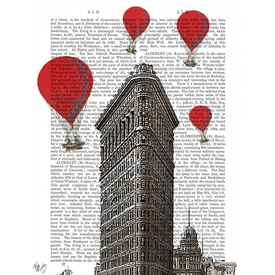 Flat Iron Building and Red Hot Air Balloons Poster Print - Funky Fab-VARPDX190452D Image 1