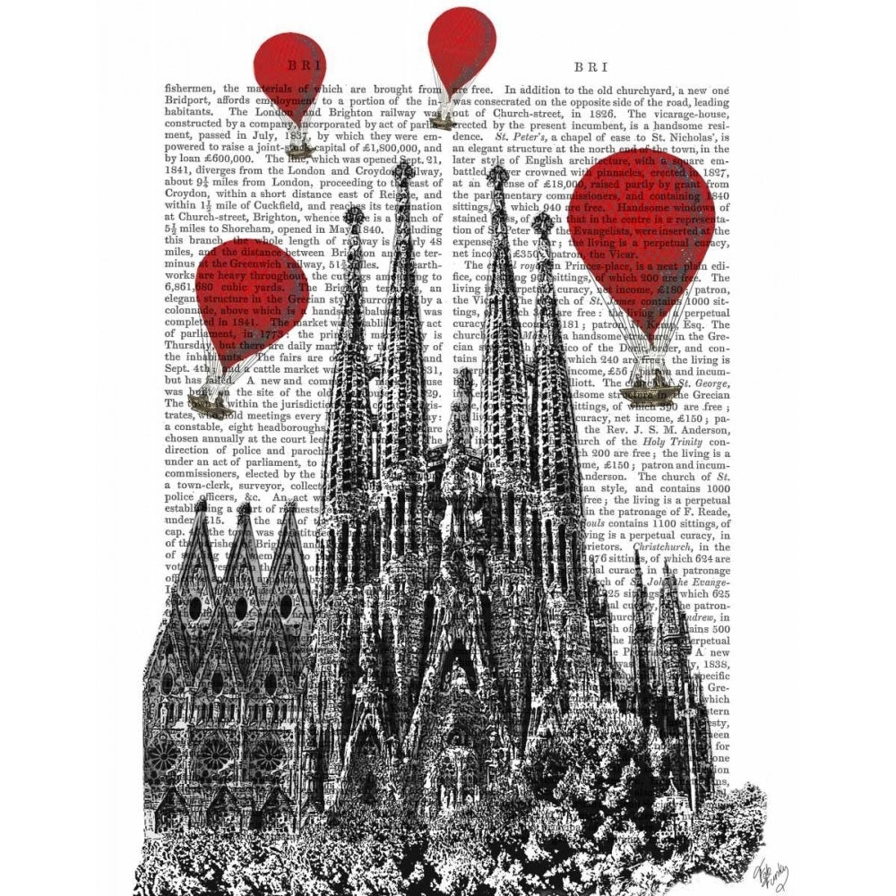 Sagrada Familia and Red Hot Air Balloons Poster Print - Funky Fab-VARPDX190454D Image 1