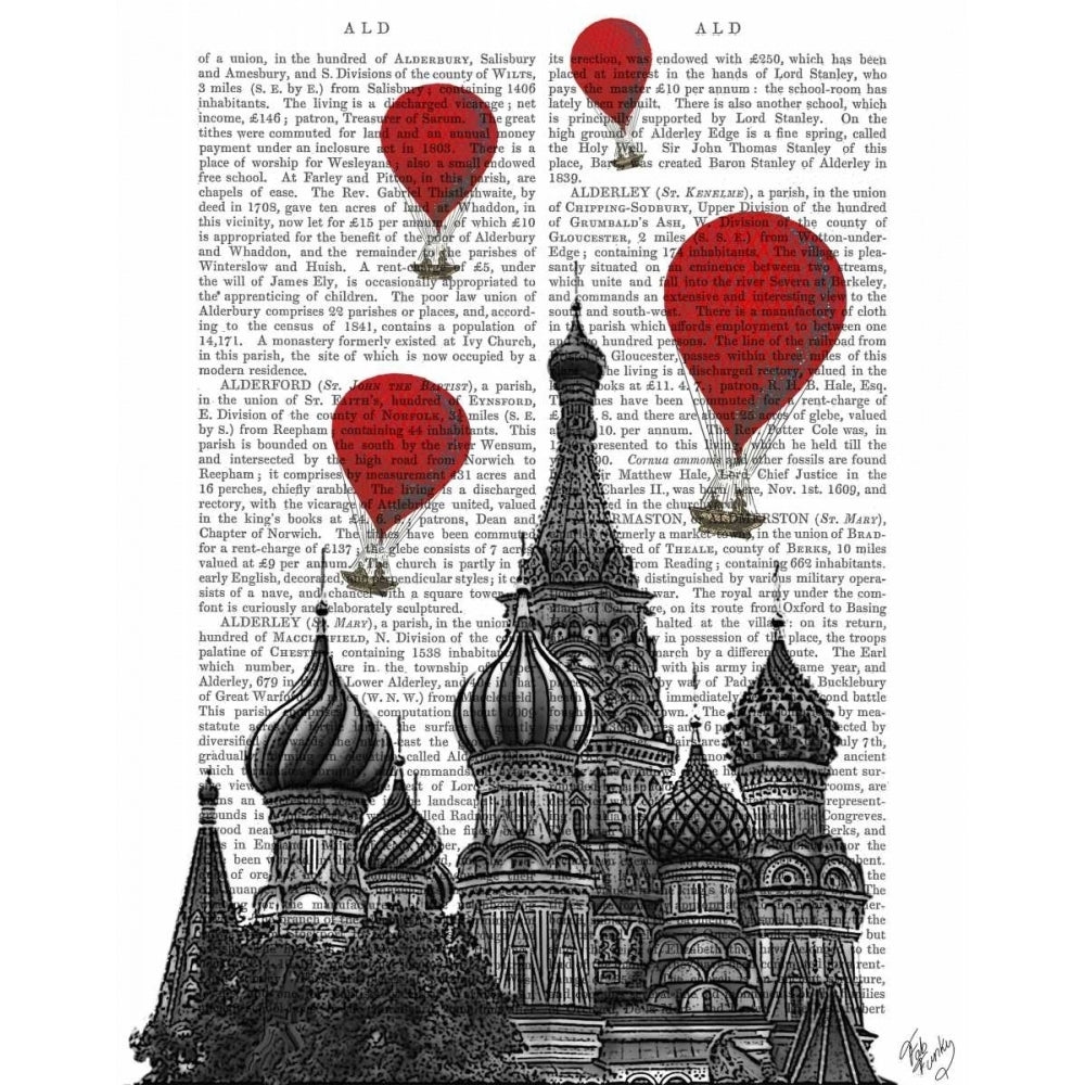 St Basils Cathedral and Red Hot Air Balloons Poster Print - Funky Fab-VARPDX190455D Image 1