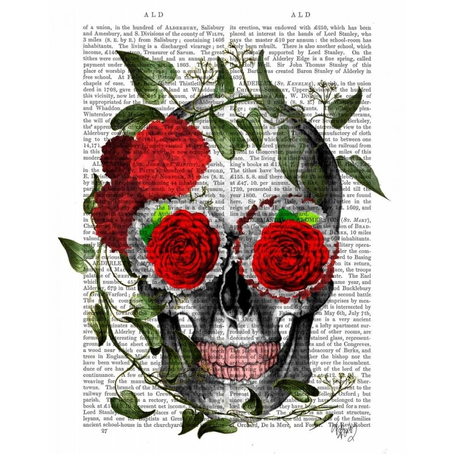 Skull With Roses And Vines Poster Print - Funky Fab-VARPDX190468D Image 1