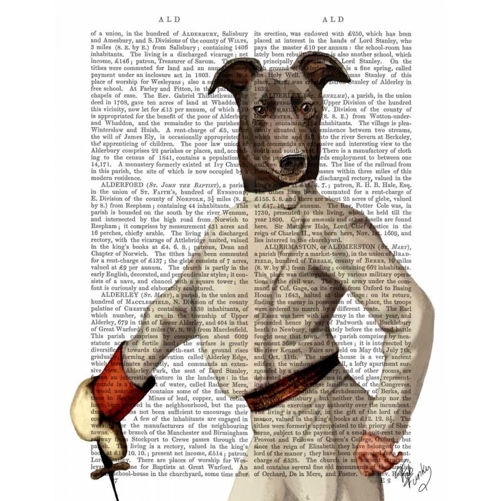 Greyhound Fencer in Cream Portrait Poster Print - Funky Fab-VARPDX190486D Image 1