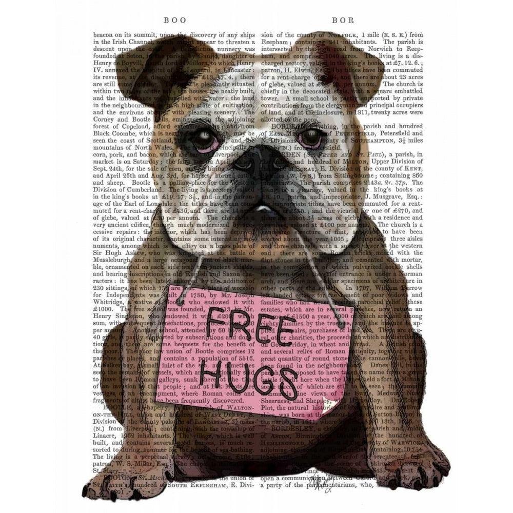 Bulldog Free Hugs Poster Print - Funky Fab-VARPDX190501D Image 1