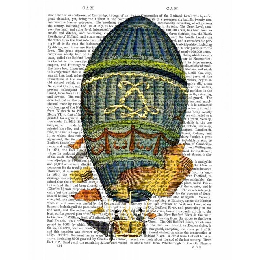 Blue Cylindrical Hot Air Balloon Poster Print - Funky Fab-VARPDX190564D Image 1