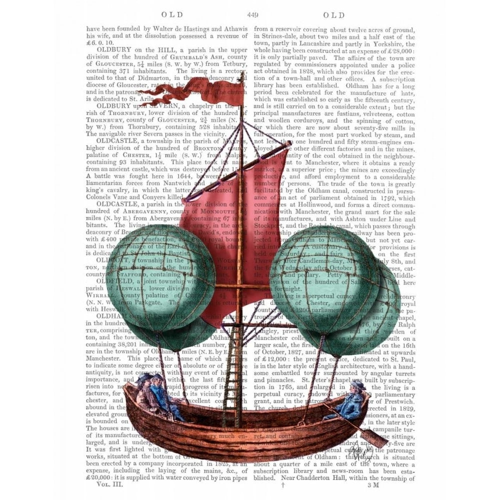 Hot Air Balloon Airship With Red Sail Poster Print - Funky Fab-VARPDX190583D Image 1