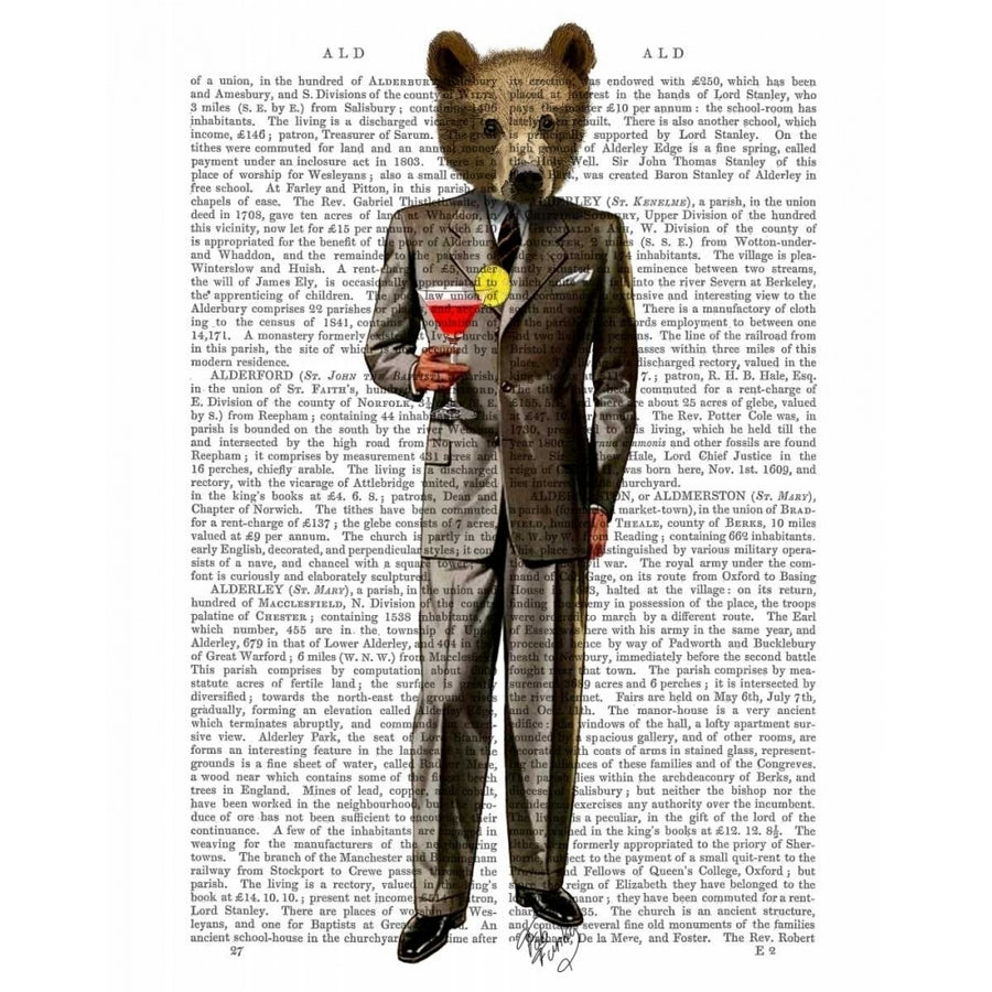 Bear with Cocktail Poster Print - Funky Fab-VARPDX190615D Image 1