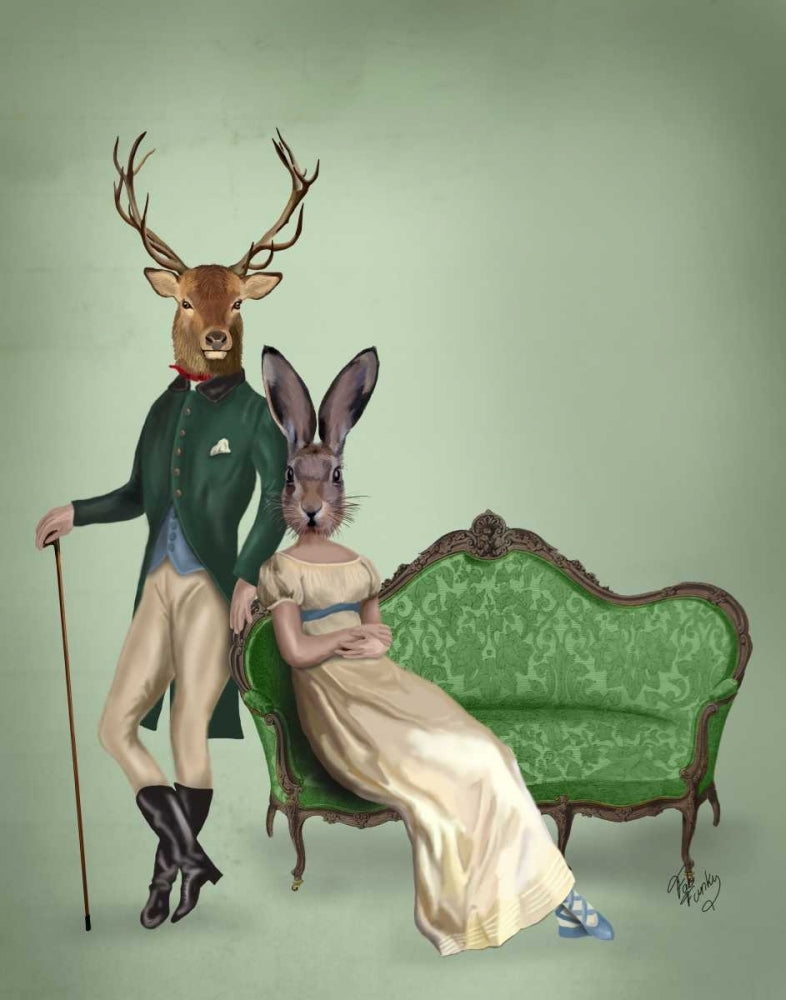 Mr Deer and Mrs Rabbit Poster Print - Funky Fab-VARPDX190648D Image 1