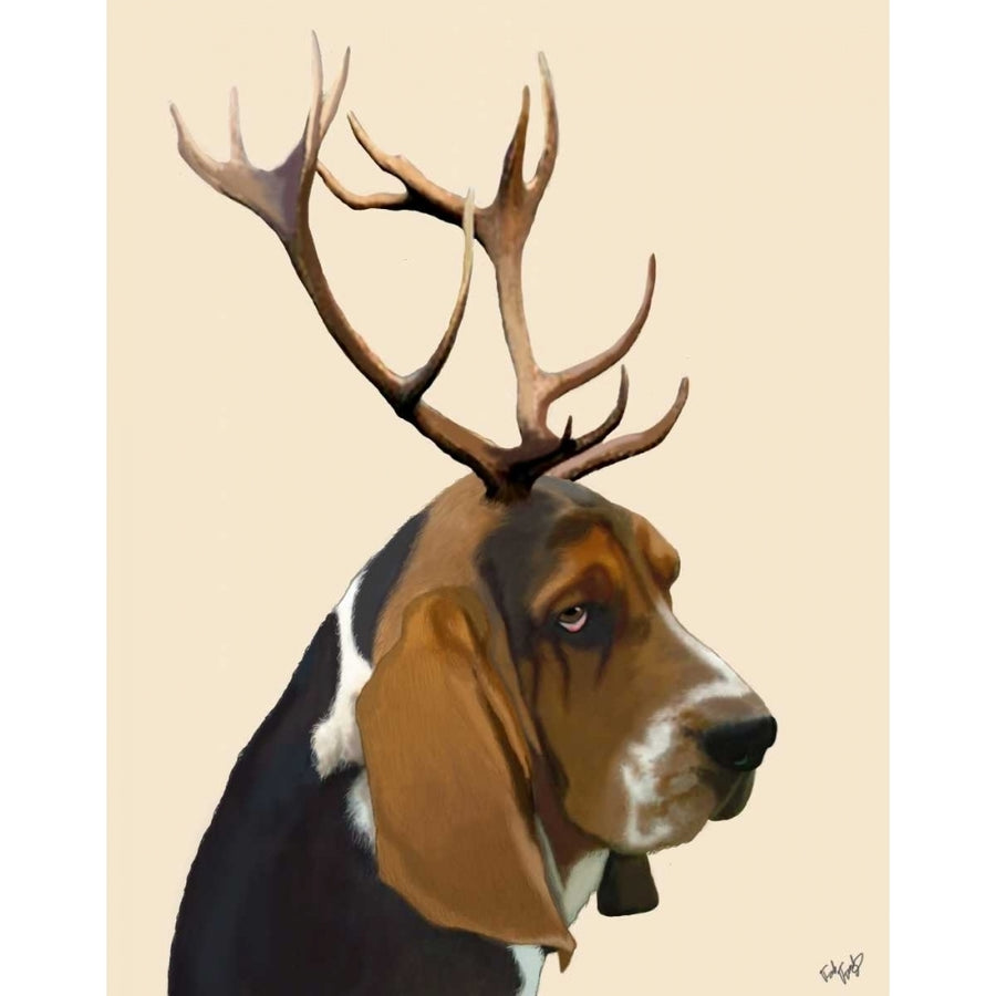 Basset Hound and Antlers Poster Print - Funky Fab-VARPDX190673D Image 1