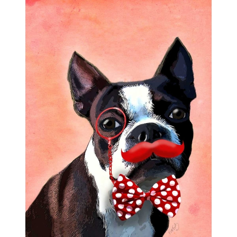 Boston Terrier Portrait with Red Bow Tie and Moustache Poster Print - Funky Fab-VARPDX190675D Image 1