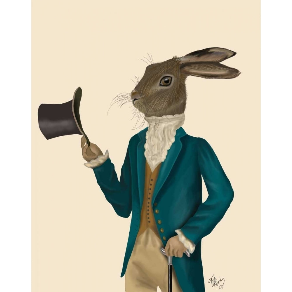 Hare In Turquoise Coat Poster Print - Funky Fab-VARPDX190701D Image 1