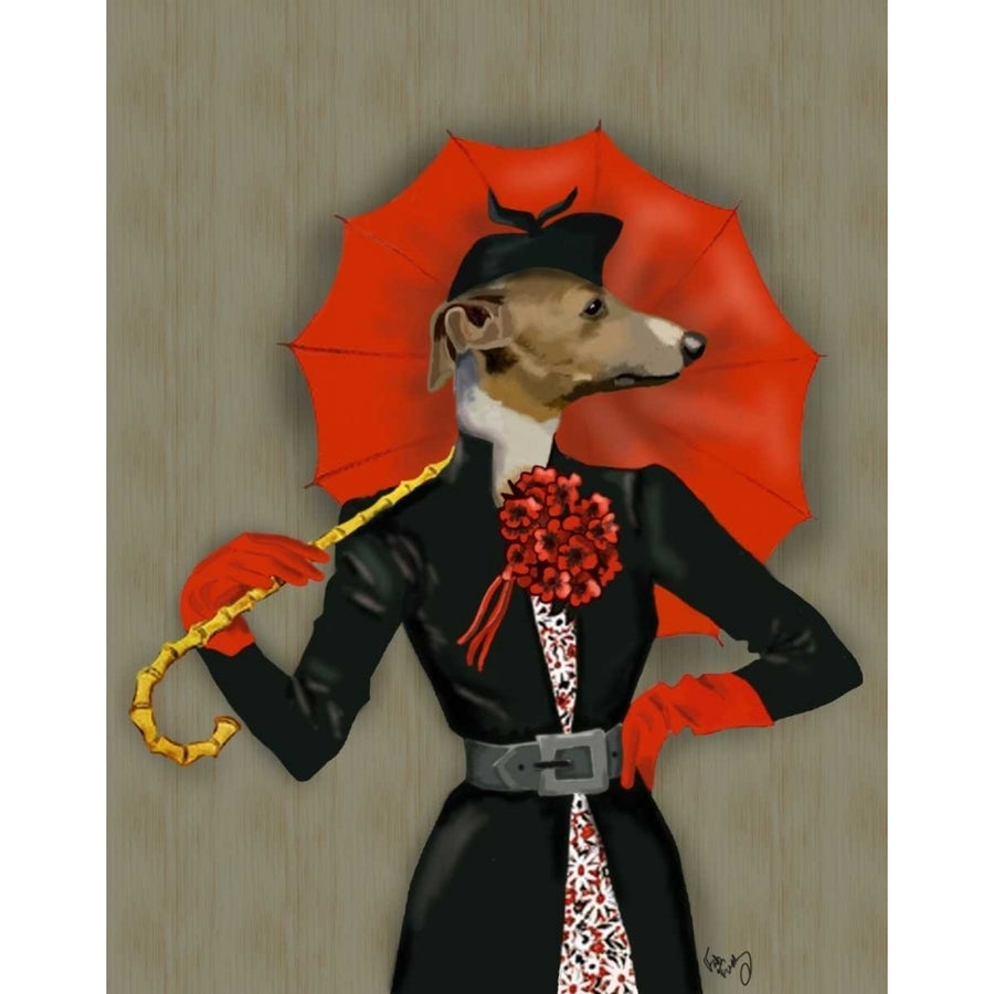 Elegant Greyhound and Red Umbrella Poster Print - Funky Fab-VARPDX190753D Image 1