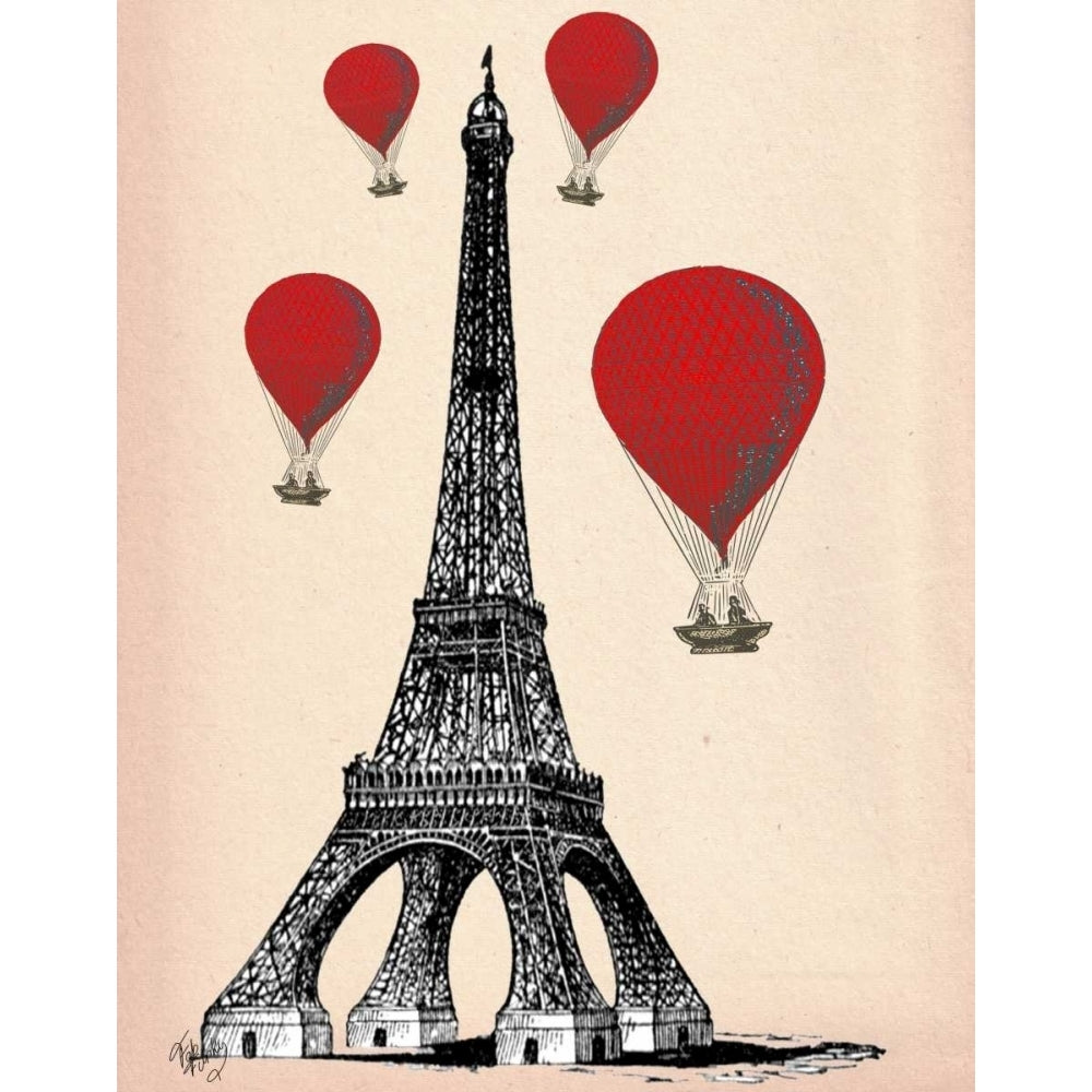 Eiffel Tower and Red Hot Air Balloons Poster Print - Funky Fab-VARPDX190822D Image 1