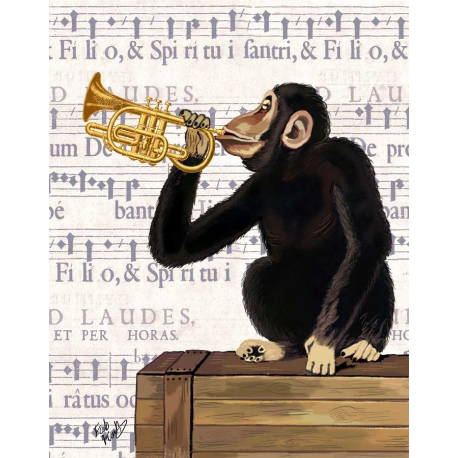 Monkey Playing Trumpet Poster Print - Funky Fab-VARPDX190816D Image 1