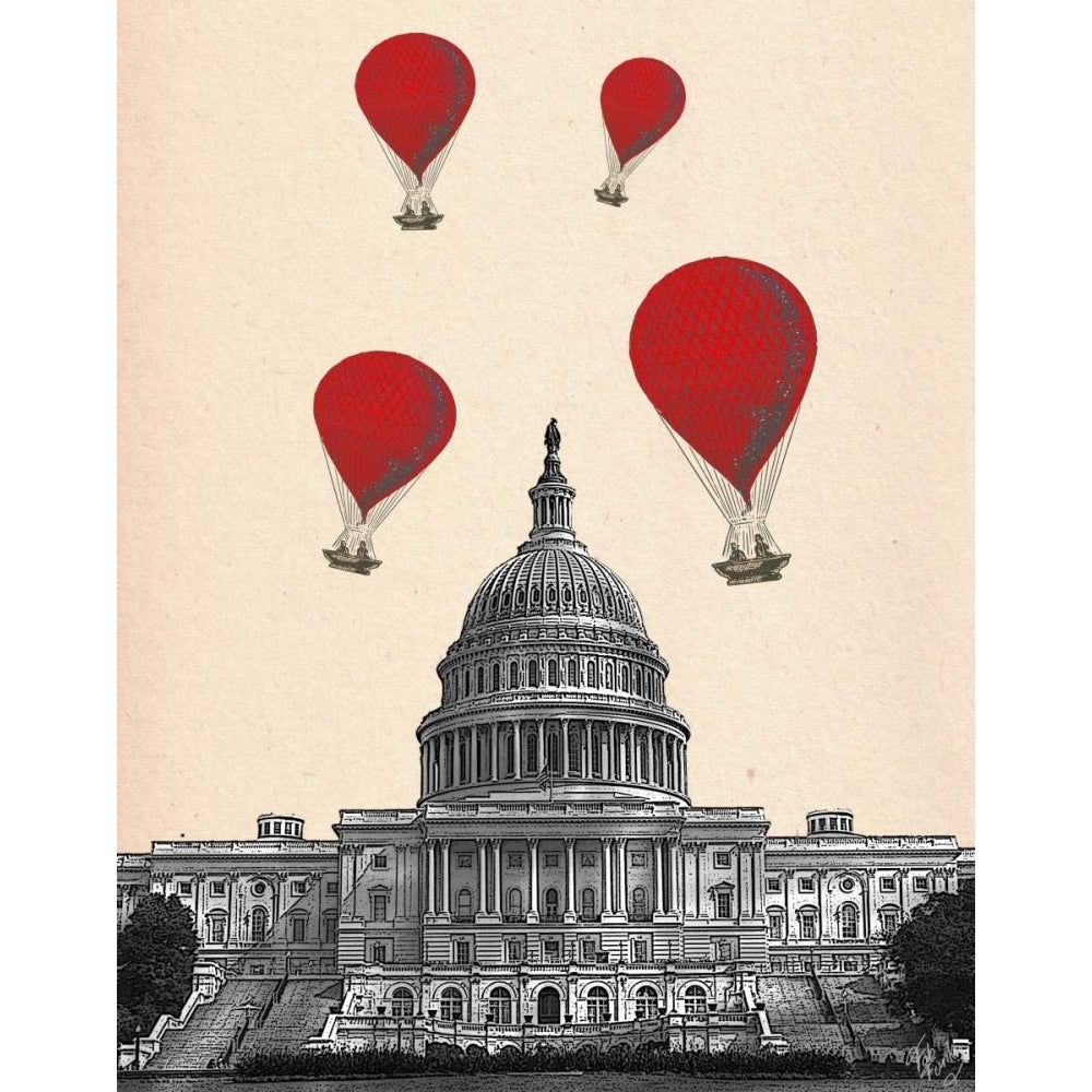 US Capitol Building and Red Hot Air Balloons Poster Print - Funky Fab-VARPDX190825D Image 1