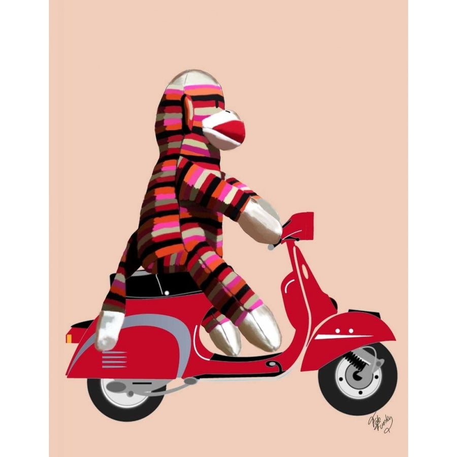 Sock Monkey on Red Moped Poster Print - Funky Fab-VARPDX190844D Image 1