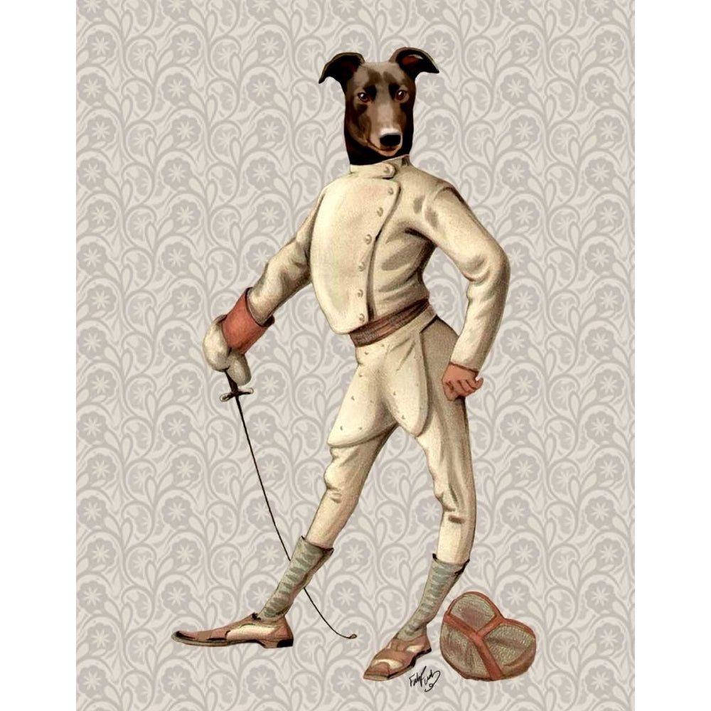 Greyhound Fencer in Cream Full Poster Print - Funky Fab-VARPDX190850D Image 1