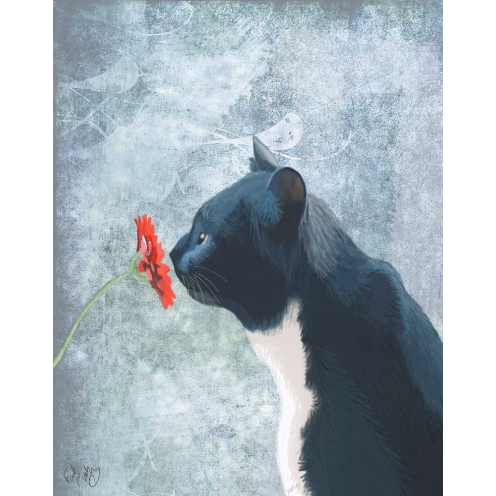 Black Cat Sniffing Flower Poster Print - Funky Fab-VARPDX190869D Image 1