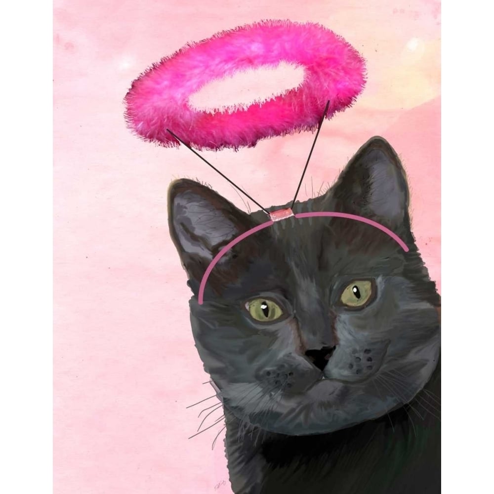 Black Cat With Pink Angel Halo Poster Print - Funky Fab-VARPDX190868D Image 1