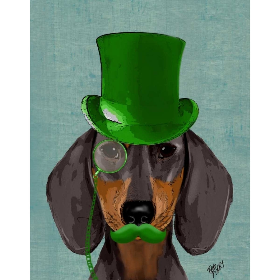 Dachshund with Green Top Hat Black Tan Poster Print - Funky Fab-VARPDX190894D Image 1