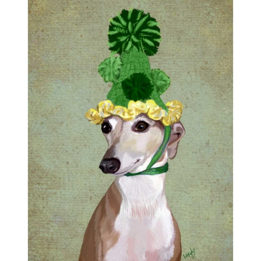 Greyhound in Green Knitted Hat Poster Print - Funky Fab-VARPDX190897D Image 1