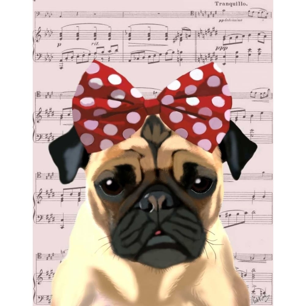 Pug with Red Spotty Bow On Head Poster Print - Funky Fab-VARPDX190925D Image 1