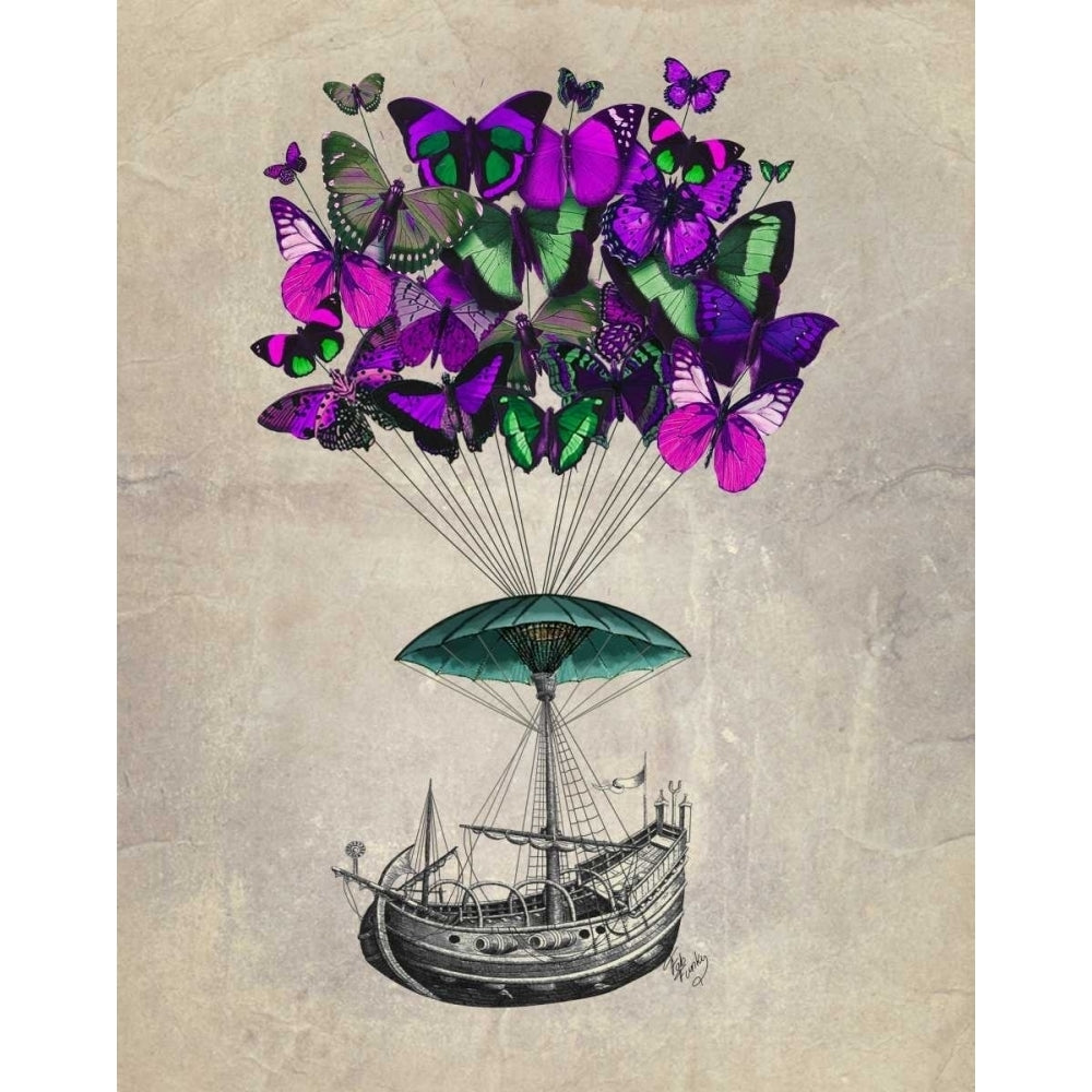 Butterfly Airship 2 Purple and Green Poster Print - Funky Fab-VARPDX190927D Image 1